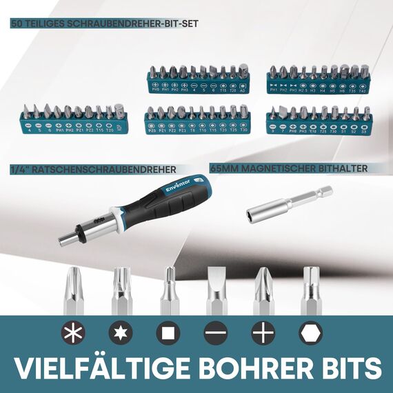 ENVENTOR Werkzeugkoffer Gefüllt 280 tlg - Haushalts Werkzeug-Set mit Schraubendreher Set, Hammer, Zange und Ratsche Steckschlüsselsatz, Werkzeugkiste für Haushalt DIY, Autos, Garage