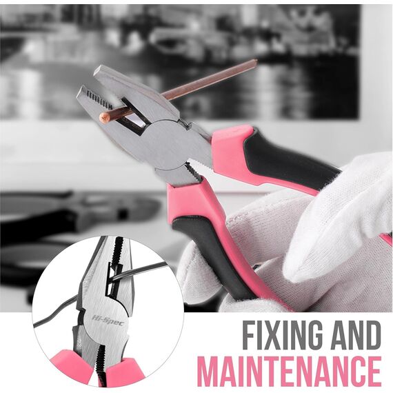 Hi-Spec 24-tlg. Kleiner Werkzeugkoffer für Frauen – Rosa-Mini-Werkzeug-Set mit Hammer und Schraubenzieher Set. Pinke Werkzeugbox ideal für WG-Zimmer und unterwegs