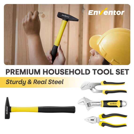 ENVENTOR Werkzeugkoffer, 158-tlg Haushalts Werkzeug-Set, Gefüllt, Werkzeugkasten mit Schraubendreher Set, Hammer, Zange und Ratsche Steckschlüsselsatz, Werkzeugkiste für Haushalt DIY, Garage, Auto