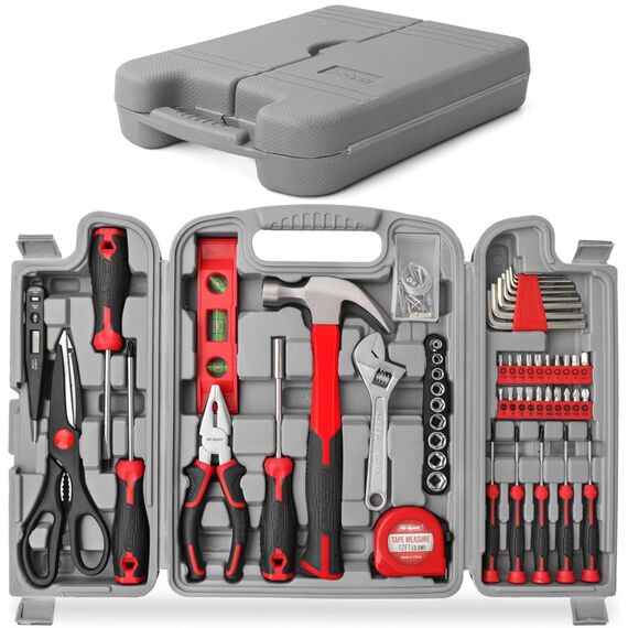 Hi-Spec 54-tlg. Werkzeugkoffer gefüllt mit Klauenhammer, Bit set, Präzisionschraubenzieherset, Nüssen und weiteren Handwerkzeugen in einem perfekten Werkzeugset für den Haushalt