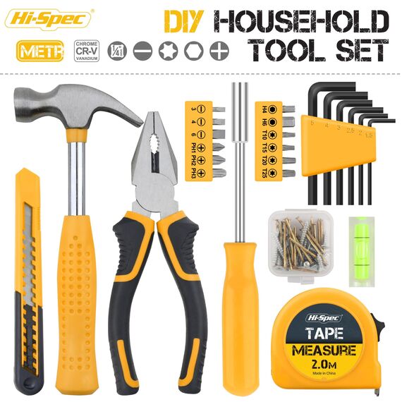 Hi-Spec kleiner Werkzeugkoffer. Mini Werkzeugkoffer. Werkzeugset mit Mini Hammer, Bit Set, Nagelset, Massband und mehr. Ideal für Haushalt und Geschenk