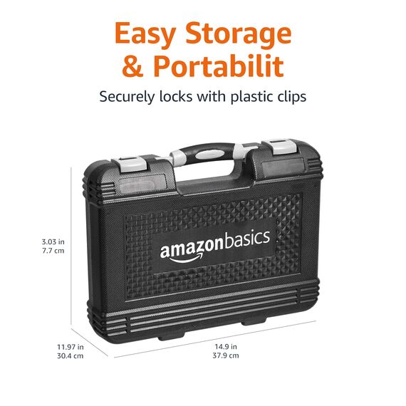 Amazon Basics Werkzeug-Set für den Haushalt, 65 Teile, Schwarz,grau