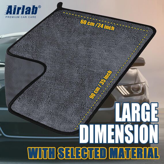 Airlab Mikrofaser Trockentuch XXL, Mikrofasertuch Auto Tuch 90x60 cm zum Trocknen, Saugstarkes Poliertuch Reinigungstuch für Autopflege, Fusselfrei & Kratzfrei, Schwarz