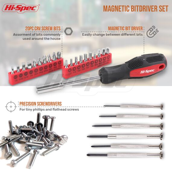 Hi-Spec 53-tlg. Werkzeugset für den Haushalt, gefüllter Werkzeugkoffer mit Hammer und Schraubenzieher-Set, Zange，Wasserwaage, Maulschlüssel und mehr in einem Werkzeugkasten sicher verstaut.