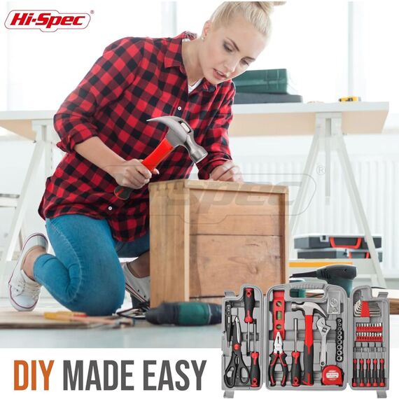 Hi-Spec 54-tlg. Werkzeugkoffer gefüllt mit Klauenhammer, Bit set, Präzisionschraubenzieherset, Nüssen und weiteren Handwerkzeugen in einem perfekten Werkzeugset für den Haushalt
