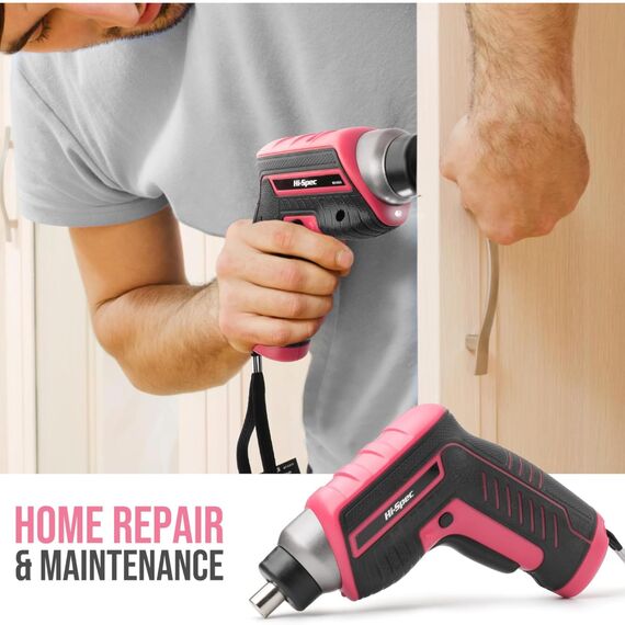 Hi-Spec 35-teiliges Pink-Rosa Heimwerker Werkzeug-set mit wiederaufladbarem USB-Akkuschrauber. Für Reparaturen und Wartungen in einem praktischen Werkzeugkoffer – Für Frauen und Mädchen