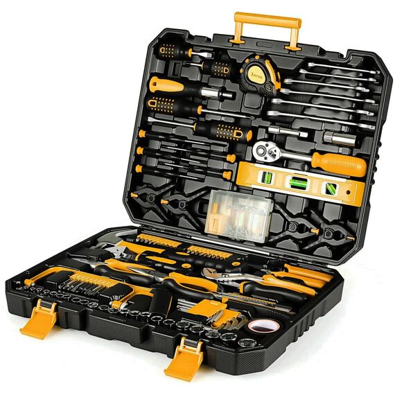 TLGREEN Werkzeugkoffer Gefüllt 198tlg Werkzeugkasten Haushalts Werkzeug Set mit Ratsche Steckschlüsselsatz Schraubenzieher Universal Werkzeug-Sets