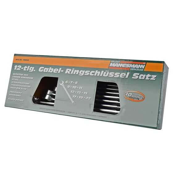 Brüder Mannesmann Werkzeuge M29032 Werkzeugkoffer, 47-teilig, Grün (Matt), (L x B x H) 335 x 335 x 195 mm & M19652 Gabelringschl DIN 3113 Satz, 12-tlg