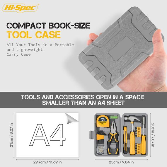 Hi-Spec kleiner Werkzeugkoffer. Mini Werkzeugkoffer. Werkzeugset mit Mini Hammer, Bit Set, Nagelset, Massband und mehr. Ideal für Haushalt und Geschenk