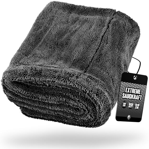 Nuke Guys Gamma Dryer XXL | Ultra saugstarkes Trockentuch 1400 GSM grau 50x80cm | Fusselfrei, abgerundete sanfte Fasern, kratzerfrei, extra groß | Premium Mikrofasertuch für Auto Motorrad Fahrrad