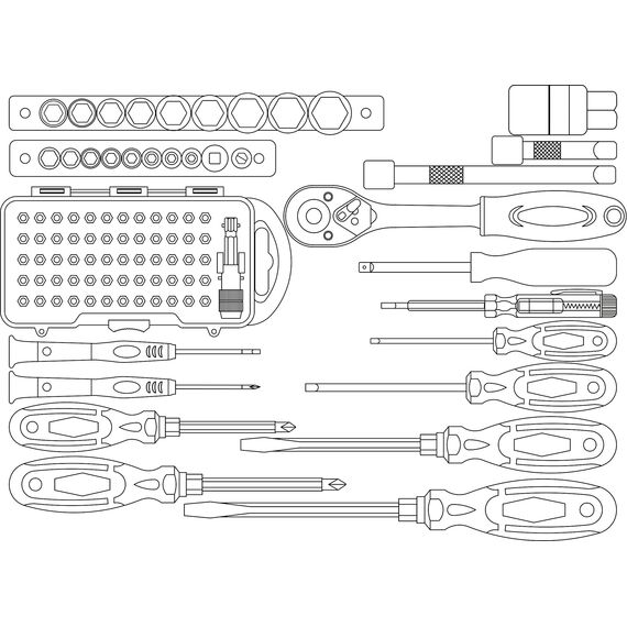 Brüder Mannesmann Werkzeugkoffer, 124-teilig, aus Aluminium - Werkzeugsatz mit Schraubendrehern, Zangen, Bitsatz, Steckschlüsselsatz, Säge und mehr - Werkzeug aus Chrom-Vanadium-Stahl | M29072