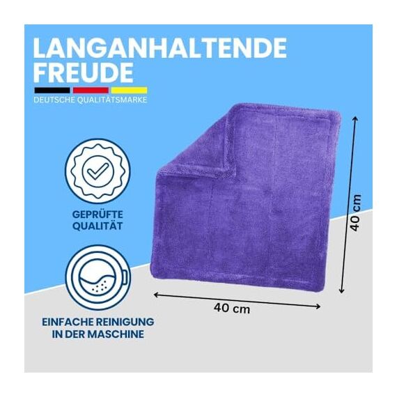 Ivality® Auto Trockentuch Klein 40x40 cm – 1800 GSM Ultra Saugstarke Mikrofasertücher für Autopflege und Motorrad, Fusselfreies, Lack-schonendes Twisted Towel Microfasertücher - Lila