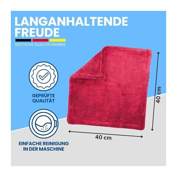 Ivality® Auto Trockentuch Klein 40x40 cm – 1800 GSM Ultra Saugstarke Mikrofasertücher für Autopflege und Motorrad, Fusselfreies, Lack-schonendes Twisted Towel Microfasertücher - Rot