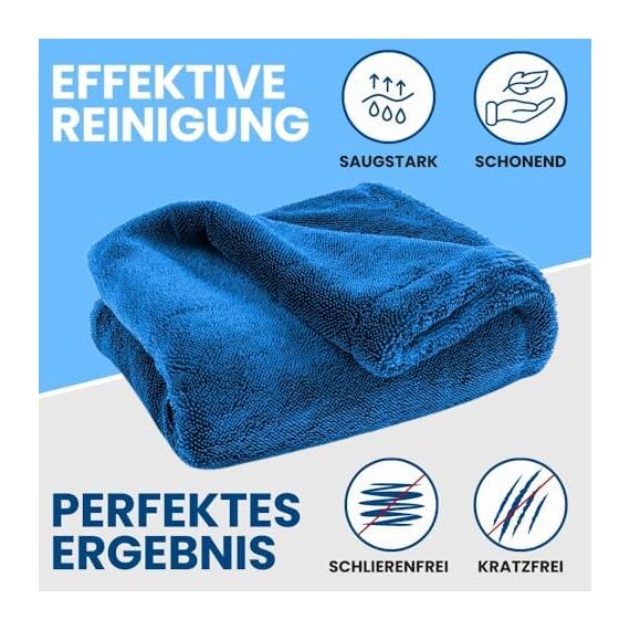 Ivality® Auto Trockentuch Groß 40x60 cm – 1800 GSM Ultra Saugstarke Mikrofasertücher für Autopflege und Motorrad, Fusselfreies, Lack-schonendes Twisted Towel Microfasertücher - Blau
