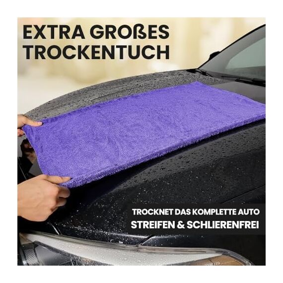 Ivality® Auto Trockentuch XXL 80x50 cm – 1800 GSM Ultra Saugstarke Mikrofasertücher für Autopflege und Motorrad, Fusselfreies, Lack-schonendes Twisted Towel Microfasertücher - Lila