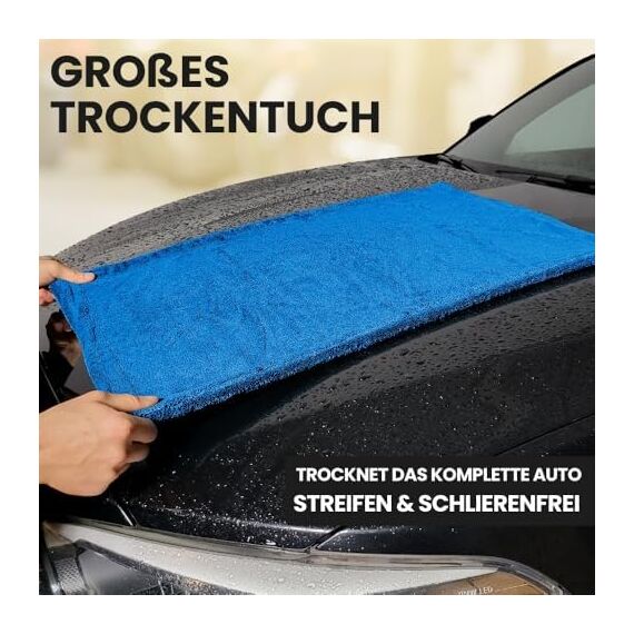Ivality® Auto Trockentuch Groß 40x60 cm – 1800 GSM Ultra Saugstarke Mikrofasertücher für Autopflege und Motorrad, Fusselfreies, Lack-schonendes Twisted Towel Microfasertücher - Blau