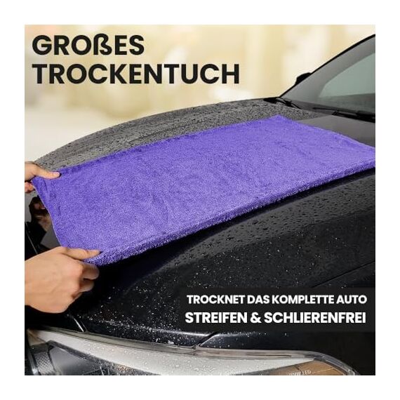 Ivality® Auto Trockentuch Groß 40x60 cm – 1800 GSM Ultra Saugstarke Mikrofasertücher für Autopflege und Motorrad, Fusselfreies, Lack-schonendes Twisted Towel Microfasertücher - Lila