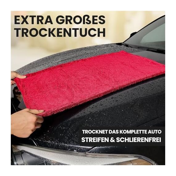 Ivality® Auto Trockentuch XXL 80x50 cm – 1800 GSM Ultra Saugstarke Mikrofasertücher für Autopflege und Motorrad, Fusselfreies, Lack-schonendes Twisted Towel Microfasertücher - Rot