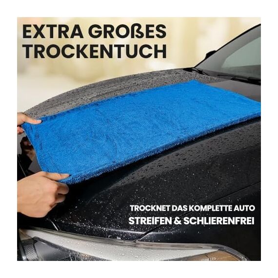 Ivality® Auto Trockentuch XXL 80x50 cm – 1800 GSM Ultra Saugstarke Mikrofasertücher für Autopflege und Motorrad, Fusselfreies, Lack-schonendes Twisted Towel Microfasertücher - Blau