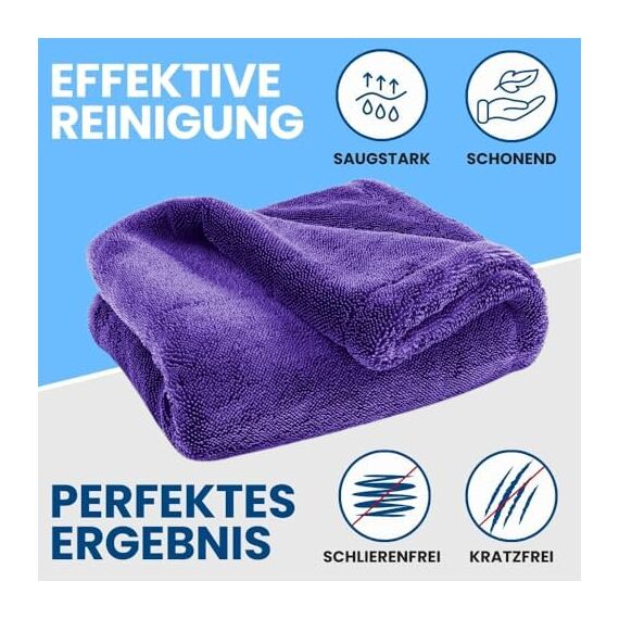 Ivality® Auto Trockentuch Klein 40x40 cm – 1800 GSM Ultra Saugstarke Mikrofasertücher für Autopflege und Motorrad, Fusselfreies, Lack-schonendes Twisted Towel Microfasertücher - Lila