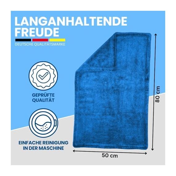 Ivality® Auto Trockentuch XXL 80x50 cm – 1800 GSM Ultra Saugstarke Mikrofasertücher für Autopflege und Motorrad, Fusselfreies, Lack-schonendes Twisted Towel Microfasertücher - Blau