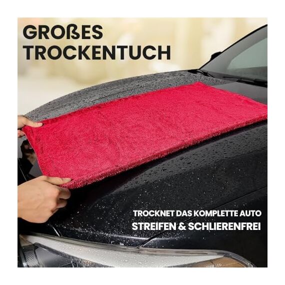 Ivality® Auto Trockentuch Groß 40x60 cm – 1800 GSM Ultra Saugstarke Mikrofasertücher für Autopflege und Motorrad, Fusselfreies, Lack-schonendes Twisted Towel Microfasertücher - Rot