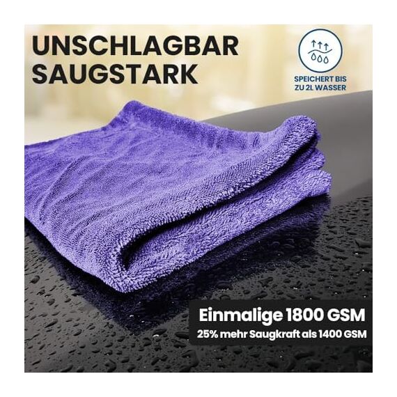 Ivality® Auto Trockentuch Klein 40x40 cm – 1800 GSM Ultra Saugstarke Mikrofasertücher für Autopflege und Motorrad, Fusselfreies, Lack-schonendes Twisted Towel Microfasertücher - Lila