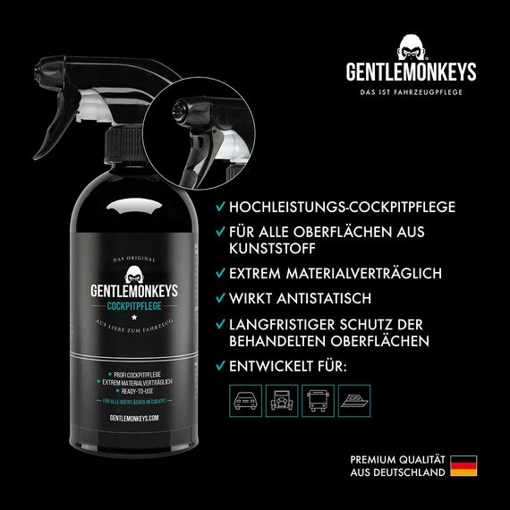 GENTLEMONKEYS Auto Innenraum Reiniger Set • Innenraumreiniger (500ml) + Cockpitpflege (500ml) • Innenraum Pflege inkl. Mikrofasertücher • Cockpit Pflege Set für Innenreinigung Auto