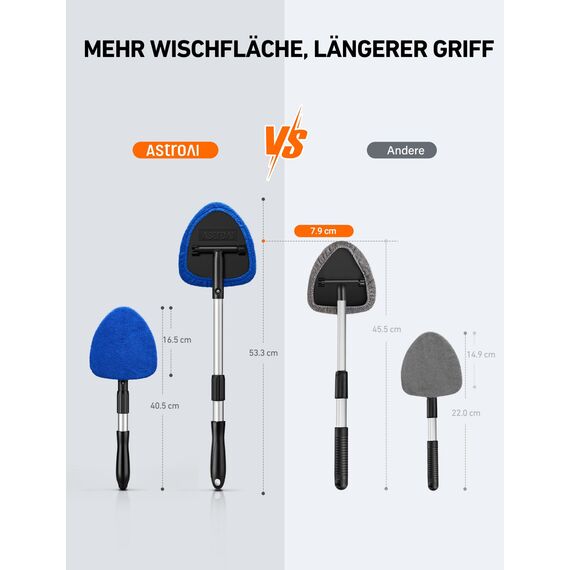 AstroAI Auto Scheibenreiniger mit 4 Mikrofaserpad, Reinigungswerkzeug für die Windschutzscheibe mit ausziehbarem Griff, Auto Fensterwischer Kit, Blau