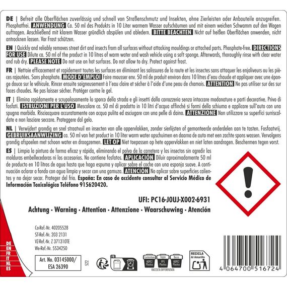 SONAX AutoShampoo Konzentrat (5 Liter) löst den Schmutz ohne die Wachs-Schutzschicht auf dem Lack anzugreifen | Art-Nr. 03145000