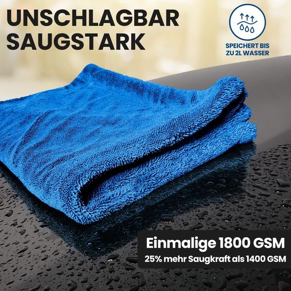 Ivality® Auto Trockentuch XXL 40x40 cm Ultra Saugstarke 1800 GSM Motorrad Twisted Towel mikrofasertuch - fusselfreie & Lack-schonende microfasertuch autopflege - Blau