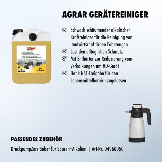 SONAX AGRAR GeräteReiniger (5 Liter) für landwirtschaftliche Fahrzeuge, Maschinen und Anlagen sowie zur Werkstattreinigung | Art-Nr. 07055000