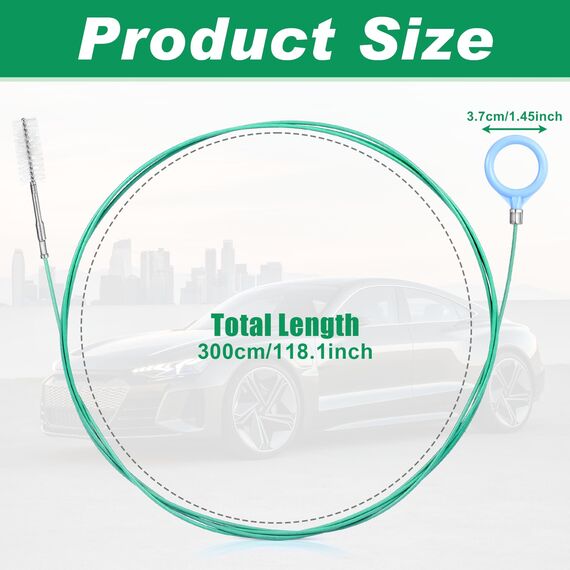 Draupnir Auto Schiebedach Reinigungsbürste，300cm Lang Schiebedach Ablauf Bürste Flexible Abflussbürste Werkzeug Rohrreiniger mit 2Pcs 20cm Reinigungsbürste für Auto-Schiebedachwischer Abflussloch