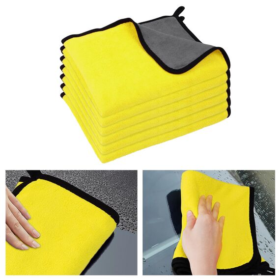 URAQT Mikrofasertücher Auto,6 PCS 500GSM Mikrofasertücher Multifunktionales Motorrad Fusselfreie Handtuch,Reinigungstuch Microfasertuch für Auto Haushalt Küche Fenster Gelb Grau-30x40CM