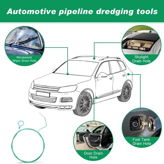 Draupnir Auto Schiebedach Reinigungsbürste，300cm Lang Schiebedach Ablauf Bürste Flexible Abflussbürste Werkzeug Rohrreiniger mit 2Pcs 20cm Reinigungsbürste für Auto-Schiebedachwischer Abflussloch