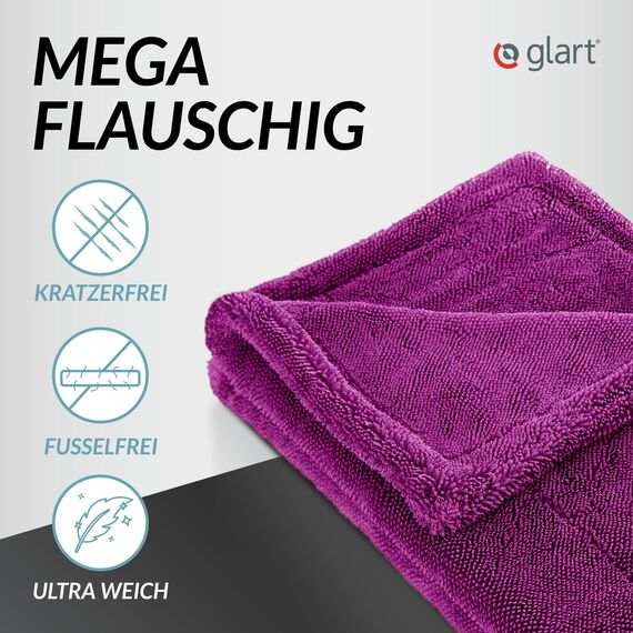 Glart Set Twist Auto Trockentuch XXL - Premium 80x55cm & 60x40cm Mikrofasertücher für kratzerfreies Trocknen vor/nach Autopolitur & Felgenbürste. Großes Trockentuch für Auto & Motorrad