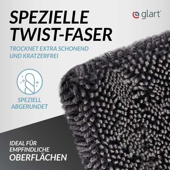 Glart 44TW6 Auto Trockentuch XXL grau – 60x40 cm Mikrofasertuch Auto, extrem saugstarkes Tuch zum kratzfreien Trocknen von Lack, Glas, Felgen, außen & innen – für Autopflege, Motorrad, Boot, Haushalt