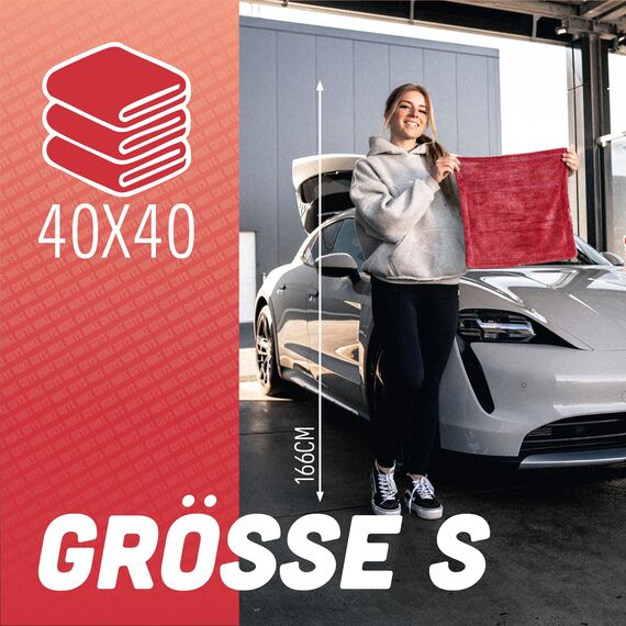 Nuke Guys Gamma Dryer S | Ultra saugstarkes handliches Trockentuch 1400 GSM rot 40x40cm | Fusselfrei, abgerundete sanfte Fasern, kratzerfrei | Premium Mikrofasertuch für Auto Motorrad Fahrrad