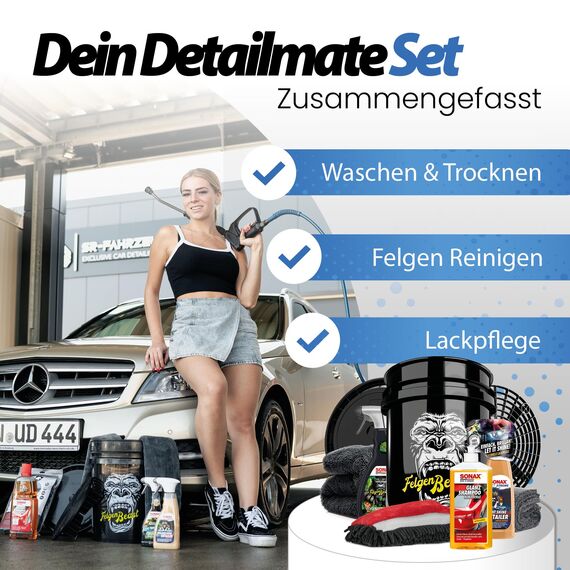 Autowäsche Set - SONAX: Autoshampoo Glanz Shampoo Konzentrat - Magic Bucket SONAX Felgenbeast Wascheimer mit Deckel & Schmutzfalle, Waschhandschuh mit Insekten Mesh - Autoreinigungsset Aussen