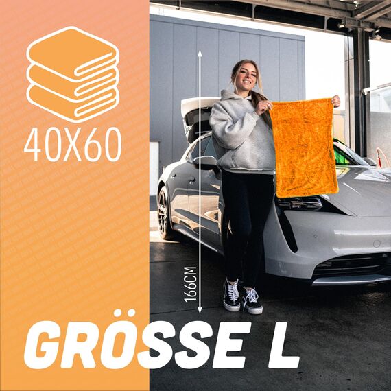 Nuke Guys Gamma Dryer L | Ultra saugstarkes Trockentuch 1400 GSM orange 40x60cm | Fusselfrei, abgerundete sanfte Fasern, kratzerfrei, groß | Premium Mikrofasertuch für Auto Motorrad Fahrrad