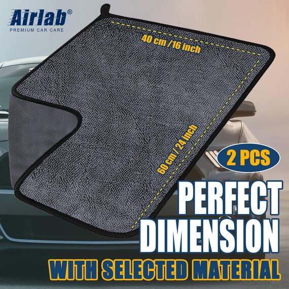Airlab 2X Mikrofasertücher Auto Tuch zum Trocknen, Mikrofaser Trockentuch Auto 60x40 cm, Saugstarkes Poliertuch Reinigungstuch für Autopflege, Fusselfrei & Kratzfrei