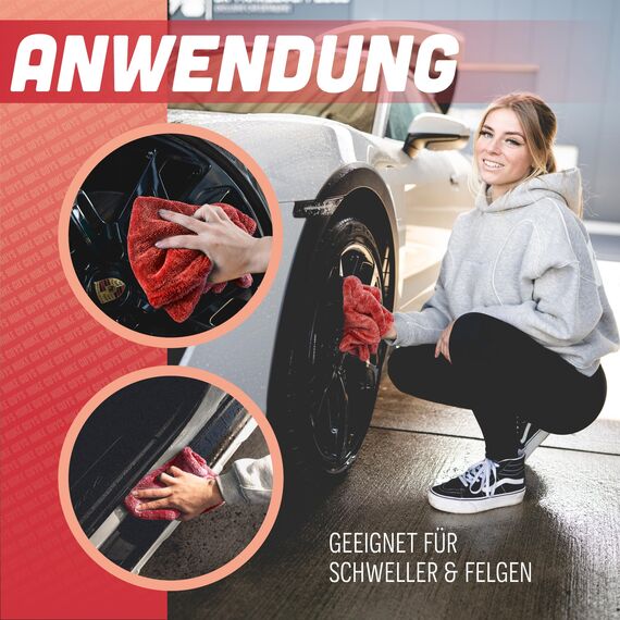Nuke Guys Gamma Dryer S | Ultra saugstarkes handliches Trockentuch 1400 GSM rot 40x40cm | Fusselfrei, abgerundete sanfte Fasern, kratzerfrei | Premium Mikrofasertuch für Auto Motorrad Fahrrad