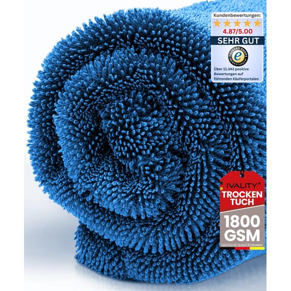Ivality® Auto Trockentuch XXL 40x40 cm Ultra Saugstarke 1800 GSM Motorrad Twisted Towel mikrofasertuch - fusselfreie & Lack-schonende microfasertuch autopflege - Blau