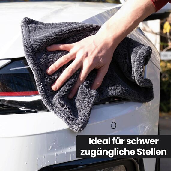 Ivality® Auto Trockentuch Klein 40x40 cm – 1800 GSM Ultra Saugstarke Mikrofasertücher für Autopflege und Motorrad, Fusselfreies, Lack-schonendes Twisted Towel Microfasertücher - Grau