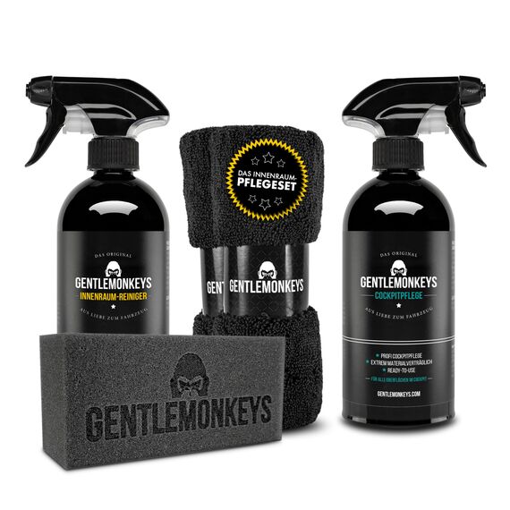 GENTLEMONKEYS Auto Innenraum Reiniger Set • Innenraumreiniger (500ml) + Cockpitpflege (500ml) • Innenraum Pflege inkl. Mikrofasertücher • Cockpit Pflege Set für Innenreinigung Auto