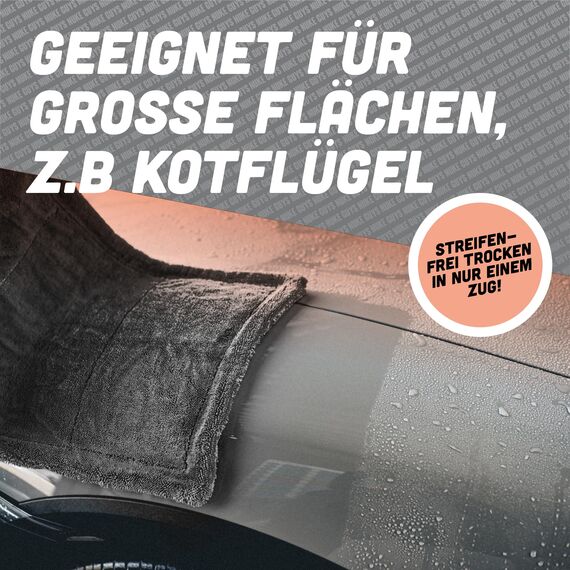 Nuke Guys Gamma Dryer L | Ultra saugstarkes Trockentuch 1400 GSM grau 40x60cm | Fusselfrei, abgerundete sanfte Fasern, kratzerfrei, groß | Premium Mikrofasertuch für Auto Motorrad Fahrrad