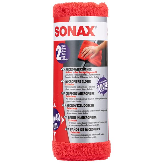 SONAX MicrofaserTücher Außen (2 Stück) der Lackpflegeprofi, hochwertig und flauschig, zum Entfernen von Polierrückständen | Art-Nr. 04162410
