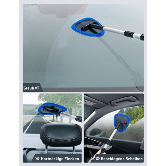 AstroAI Auto Scheibenreiniger mit 4 Mikrofaserpad, Reinigungswerkzeug für die Windschutzscheibe mit ausziehbarem Griff, Auto Fensterwischer Kit, Blau