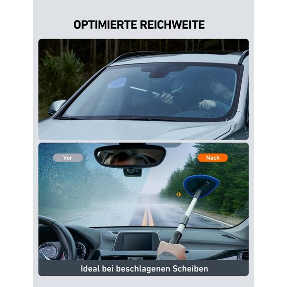 AstroAI Auto Scheibenreiniger mit 4 Mikrofaserpad, Reinigungswerkzeug für die Windschutzscheibe mit ausziehbarem Griff, Auto Fensterwischer Kit, Blau