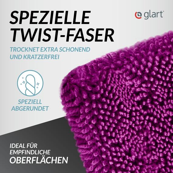 Glart Set Twist Auto Trockentuch XXL - Premium 80x55cm & 60x40cm Mikrofasertücher für kratzerfreies Trocknen vor/nach Autopolitur & Felgenbürste. Großes Trockentuch für Auto & Motorrad